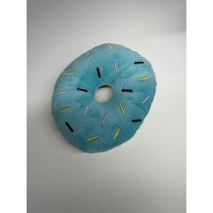 Blue Frosted Donut Plush Toy with Colorful Sprinkles Soft Squeaky Pillow